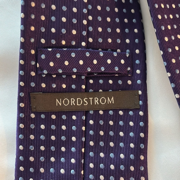 NORDSTROM 100% silk Men's Polka Dot Tie Purple blue silver neck tie made in USA - Picture 7 of 9